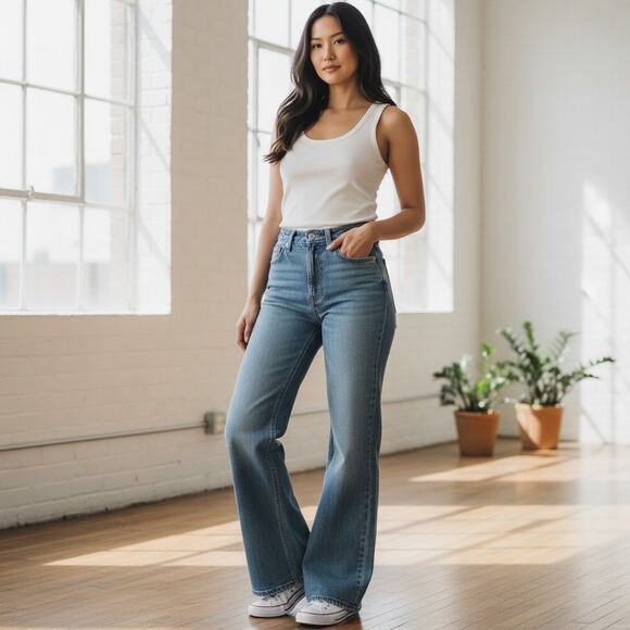 Vintage 70s Organically Grown Jeans Arpeja Wide Leg Medium Wash Long Length - 25 - Picture 2 of 10